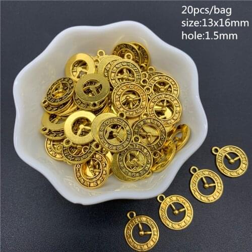 20pcs/Lot 13x16mm Clock Shape Gold Connector Alloy Beads Cap Ancient Golden Charms Beads For Jewelry Making
