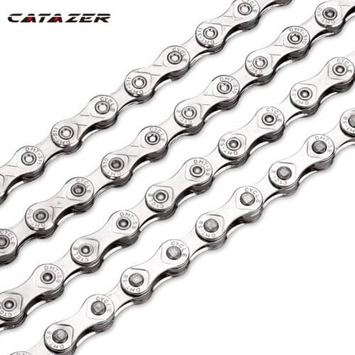 Catazer Bicycle Chain Full Nickel Plated 10 Speed 116Links 10S X10 MTB Road Bike Chain Strengthened Bridge High Pin Power Chain