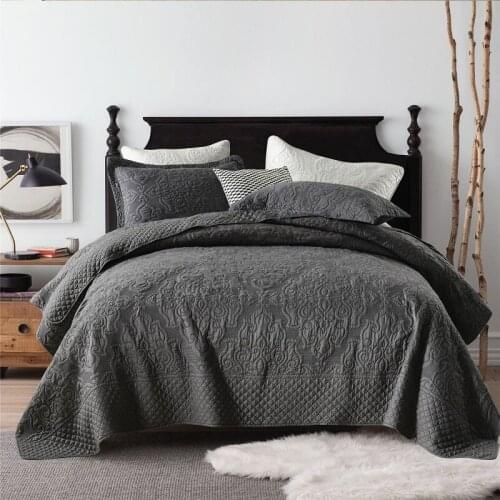 CHAUSUB Bedspreads Quilts For Double Bed 3pcs Quilt Set Embossed Coverlet Solid Quilted Bed Cover King Queen Size Gray Blanket
