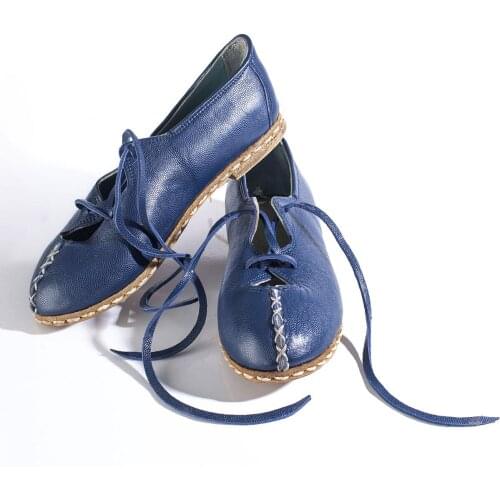 Women Hand Made Comfort Basic Healty Full Leather Shoes Blue