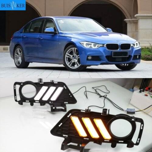 For BMW F30 F35 3 Series 2013-2019 Daytime running lights LED DRL Fog lamp driving lights with Yellow Turn Signal Function Relay