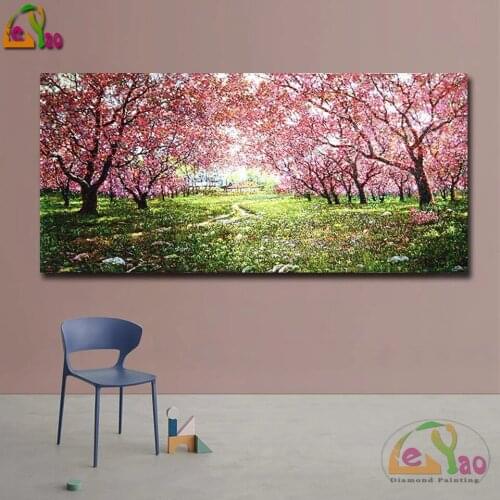 Aesthetical Cherry Blossoms Wall Art Landscape Diamond Painting Diamond Embroidery Colorful Flower For Living Room Home Decor