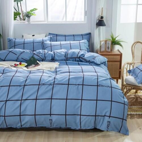 Europe Polyester Bedding Set Duvet Cover Sheet Pillowcase Grid Blue Lattice Bed Linens 79x90in Double Sizes Home Textile