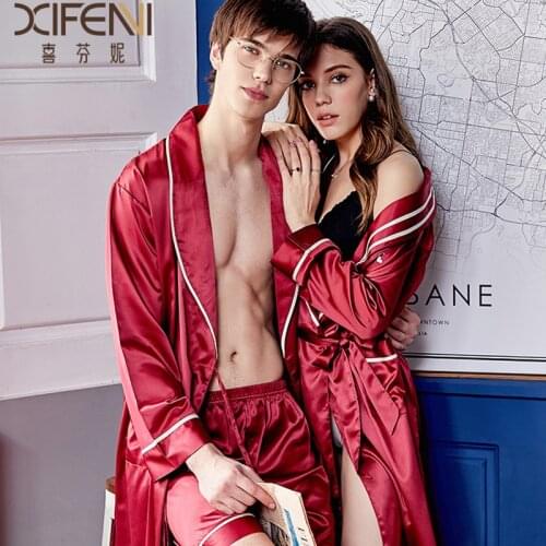Xifenni Silk Sleeping Robes Female High Quality Faux Silk Couple Sleepwear Man Woman New Style Silky Bathrobes Kimono X9956