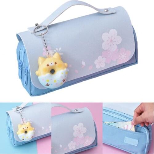 Stationery Bag with Cartoon Pendant Double Layers Oxford Cloth Decompression Pencil Case for Students