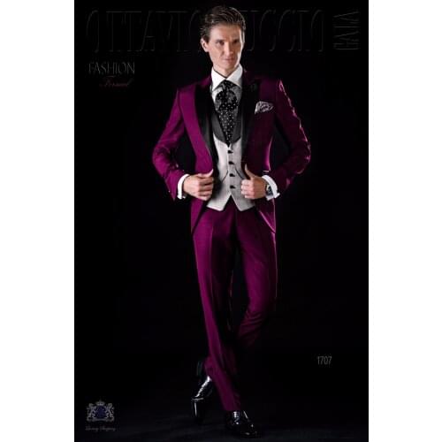 Classic slim Groomsmen Peak Lapel Groom Tuxedos Men Suits Wedding/Prom Best Man Blazer ( Jacket+Pants+Tie+Vest) A283