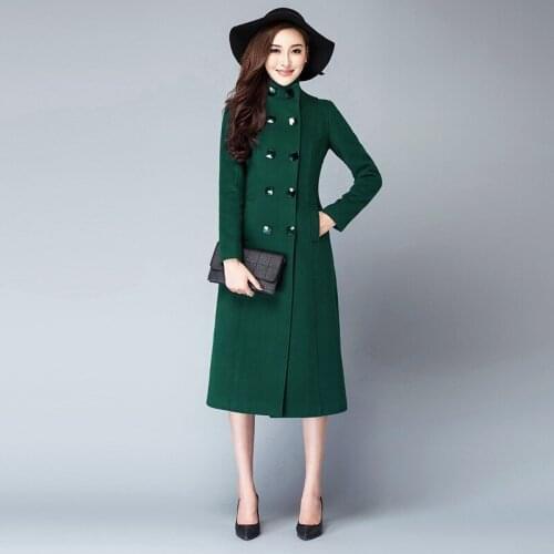 2020 Autumn Classic Double Breasted Wool Coat Full Length Thick Warm Overcoat Stand Collar Slim Fit Female Jacket Womens Outwear