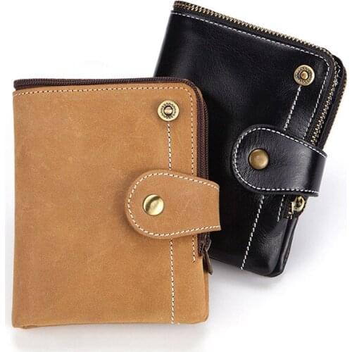 Hot retro style RFID Anti-magnetic women wallet crazy horse leather short zipper wallets genuine leather men purse