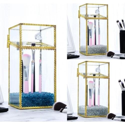 Makeup Tools Gold Makeup Storage Box Plastic Dustproof Cosmetic Brush Container With Beads Cosmetic Organizer
