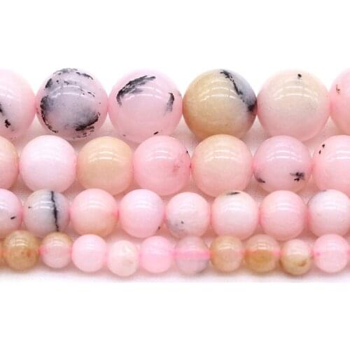 Natural Stone Polish Round Minerals Gem Pink Opal Beads for Jewelry Making Diy Bracelet Necklace 4mm 6mm 8mm 10mm
