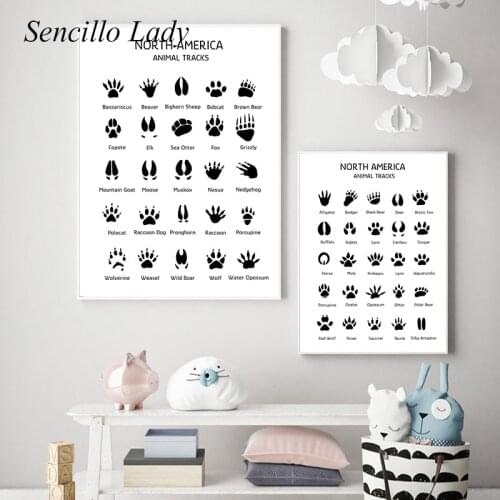 Woodland Animal Tracks Footprints Nursery Poster Canvas Print Baby Room Wall Art Painting Educational Picture Homeschool Decor