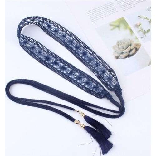 Sweet Waist Braided Lace Hollow Waist Chain Belts Women Dress Skirt Decoration Waistband Tassels Twist weaving knot Rope