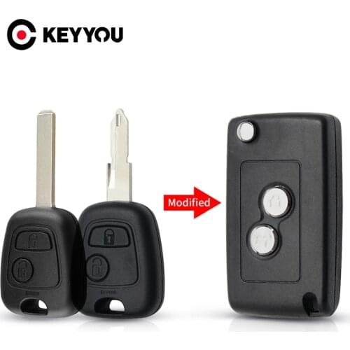 KEYYOU 2 BTN Modified Flip Remote Car key Shell for Citroen C1 C2 C3 C4 Picasso Xsara Peugeot 206 306 307 107 207 407 Partner