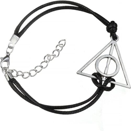 Fashion Jewelry Vintage Charm Potter Deathly Hallows Leather Cord Bracelet For Men And Women