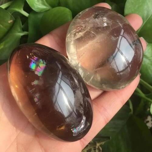 MOKAGY Natural Smoky Palm Crystal Quartz Stone Carved for Decorative 1pc