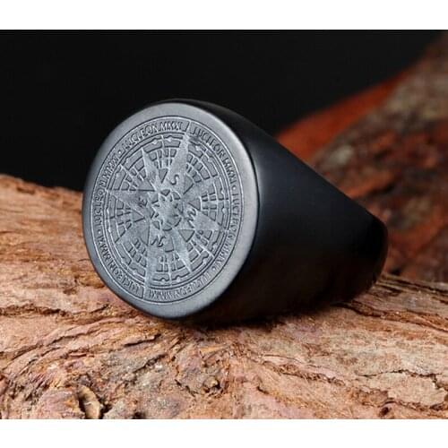 Vintage Compass Mens Ring Stainless Steel Compass Punk Jewelry Biker Accessories Boyfriend Gift Wholesale