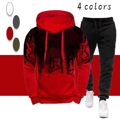 2021 Mens New Fashion Sportwear PG Printing Suits Casual Male Hooded Sweatshirts and Pants Jogging Homme Two Piece Sets S-4XL