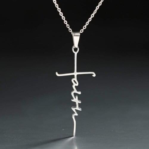 Cross Faith Pendant Necklace for Men Women Stainless Steel Faith Necklace Fashion Long Chain Unisex Hip Hop Jewelry