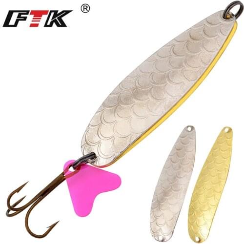 FTK 1PC 2 Color Metal Spinner Fishing Lure Hard Baits Spoon 8cm/25g With 1# and 2# Hook Sequin Paillette Wobbler Tackle