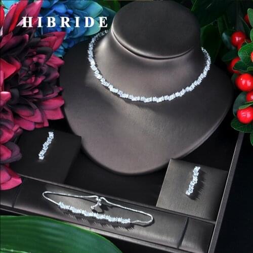 HIBRIDE Famous Brand Luxury Shinning Flower Leaf Women Wedding Naija Bridal Cubic Zirconia Necklace Dubai Dress Jewelry Set N-37