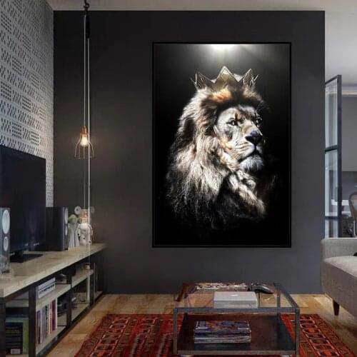 Modern Animal Art Lion Head With Crown Canvas Paintings Posters And Prints Wall Art Pictures For Living Room Decor (No Frame)