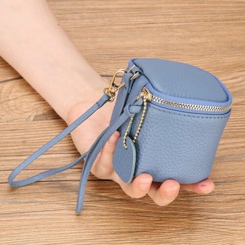 Fashion Female Ladies Women Mini Coin Bag Genuine Leather Zipper Bucket Handbag Portable Solid Color Leisure Wallet Purse 2021