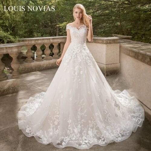 Louis Novias Beach Wedding Dress 2020 New Fashion IV-neck Delicate Chiffon with Beading Organza with Embroidery Vestido De Noiva