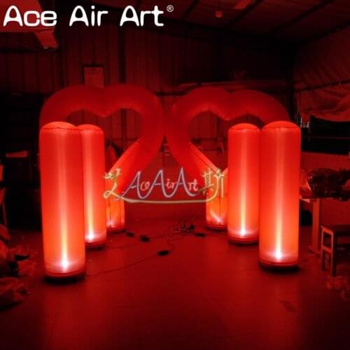 2 PCS glowing inflatable led heart model,inflatable pillar,inflatable column and heart shape for wedding/Valentines Day decor