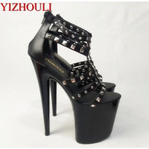 The new PU sequins decorate shoes, 20cm high stilettos, waterproof stand and bright fashion sandals