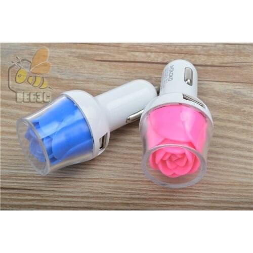 High quality Romantic novel creative Micro Auto Universal Dual 2 Port USB Rose Car Charger For iPhone iPad 3A 2A 500 pcs