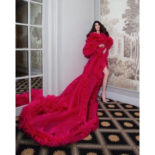 Plus Size Red Gorgeous Night Robe Long Sleeves Floor Length Party Sleepwear Custom Made Nightgowns Robes