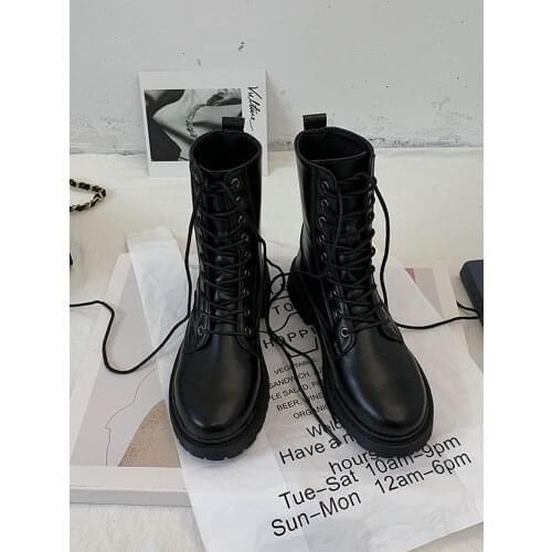 Womens shoes boots 2020 new autumn retro lace-up thick heel ankle boots