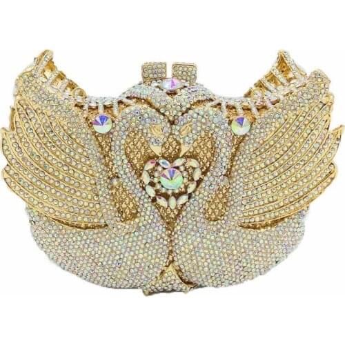 Ladies Top Fashion High Quality Beading Sparkle Swan Shape Diamond Crystal Evening Handbags Clutch Party Purse