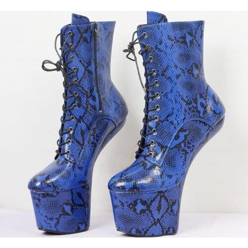 Womens Lady 20CM Platform Heelless Boots Punk Nightclub Queen Dance Shoes Match Colors Sexy Plus Size 34-46 Snake Pattern