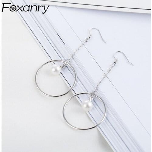 Foxanry Prevent Allergy 925 Sterling Silver Drop Earrings for Women New Trendy Elegant Pearls Tassel Bride Jewelry Birthday Gift