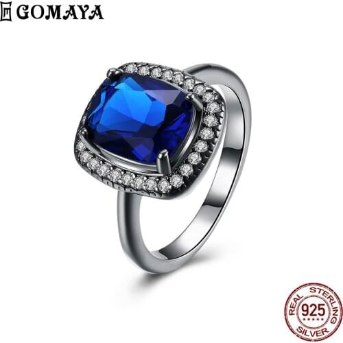 GOMAYA Black Gun Plated Glass Ring Women Classic Trendy Charm Design Finger Fit Festival Birthday Gift Fashion Jewelry Simple