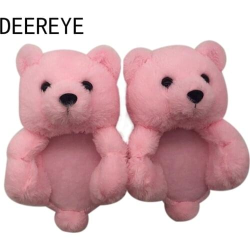 Winter 20/26CM Children Adult Teddy Bear Warm Fluffy Plush Slippers Carton Thick Cotton Indoor Home Leisure Open Toe Slides Shoe