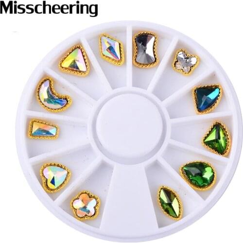 1 Box Symphony AB Glitter 12 Designs Alloy Nail Art Wheel 3D Rhinestone DIY Beauty Nail Jewelry Decorations