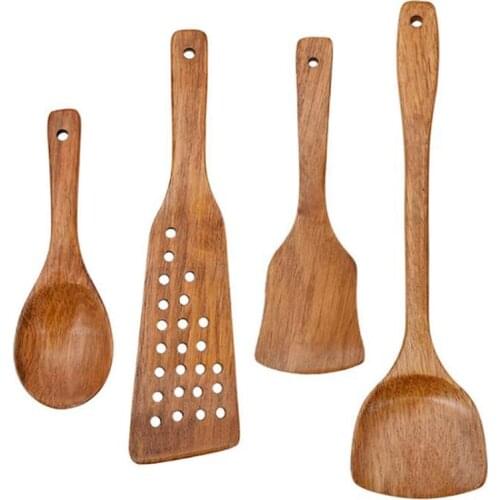 4 Pcs Kitchen Wooden Utensils for Cooking,Non-Stick Wood Spatulas Spoons Cooking Tools,Durable Cooking Utensils Set