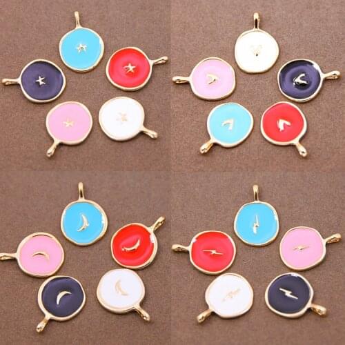 5pcs Drop Oil Colored Enamel Moon Star Heart Lightning Wing Pendant Diy Charms for Jewelry Making Charms for Necklace Bracelet