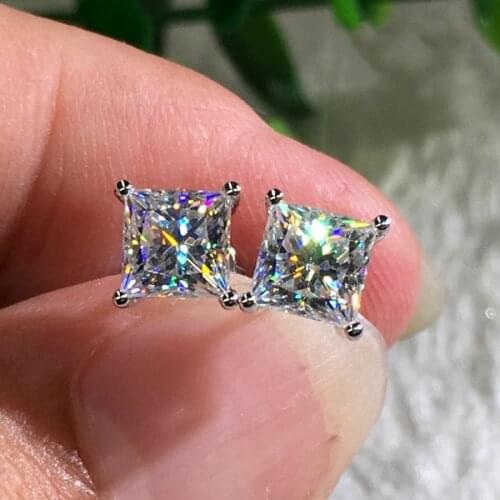 White Zircon Square Stone Stud Earrings Luxury Crystal Engagement Earrings For Women Wedding Jewelry Silver Color Cute Earrings