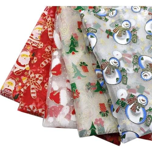 50*145cm Glitter Christmas Santa Claus Organza Gauze Patchwork Tissue Sewing Quilting Fabrics Needlework Material DIY Handmade