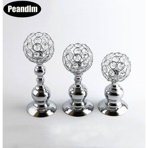 Peandim Crystal Silver Candle Holder Romantic Party Event Candlestick Home Candelabra Decor Wedding Centerpiece Candle Lantern
