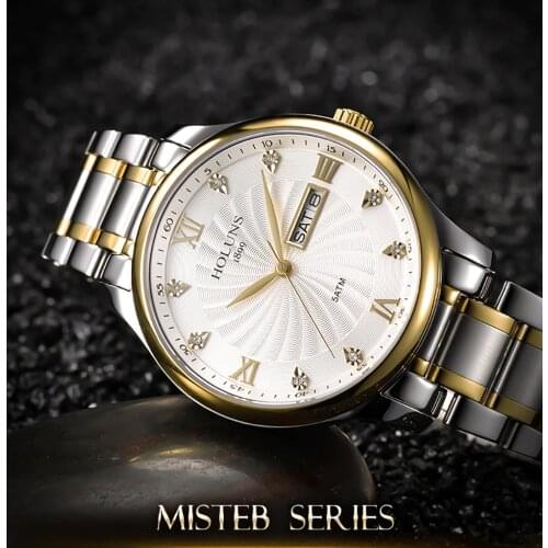 New Men Watches HOLUNS Top Brand Full Stainless Steel Clock Business Sport Automatic Date Quartz Watch For Men Relogio Masculino