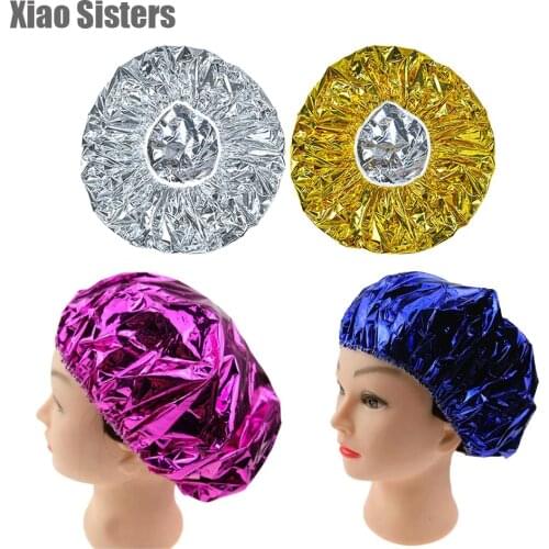 Color Shower Cap Heat Insulation Aluminum Foil Hat Elastic Bathing Cap for Women Hair Salon Bathroom Hair Dyeing Supplies