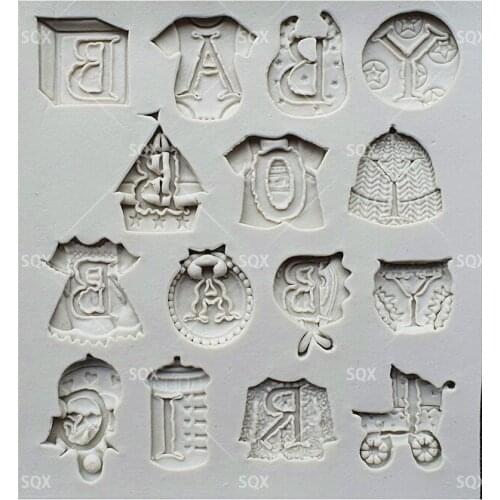 Baby Series Baby Clothes, Milk bottle, Stroller, Toys With Letters Silicone Fondant Soap Cupcake Jelly Tool Moulds SQ1661