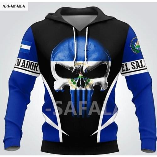 EL SALVADOR Army Skull Country Map Flag 3D All Printed Hoodie 2 Man Women Harajuku Zipper Pullover Sweatshirt Jacket