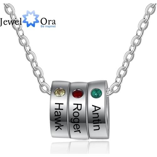 JewelOra Personalized Multiple Beads Pendant Necklace with Birthstone Custom Engraving Name Necklaces for Women Anniversary Gift