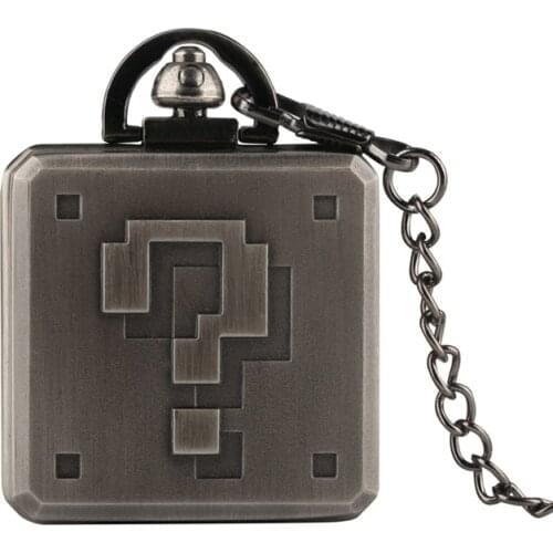 Retro Question Mark Design Pocket Watch for Men Women Creative Steampunk Square Box Design Cool Necklace Chain Clock Gifts Kids