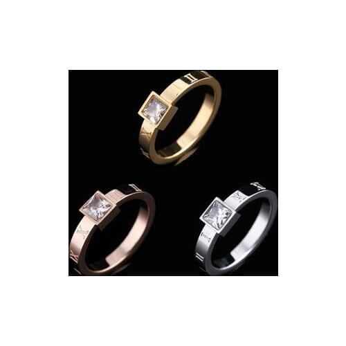 New gold color stainless steel rings for women accessories, fashion crystal roman numerals ring woman jewellery